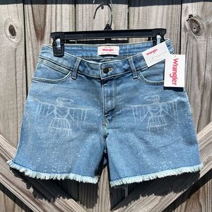 Wrangler 4” Thunderbird Fringe Cutoff Denim Shorts